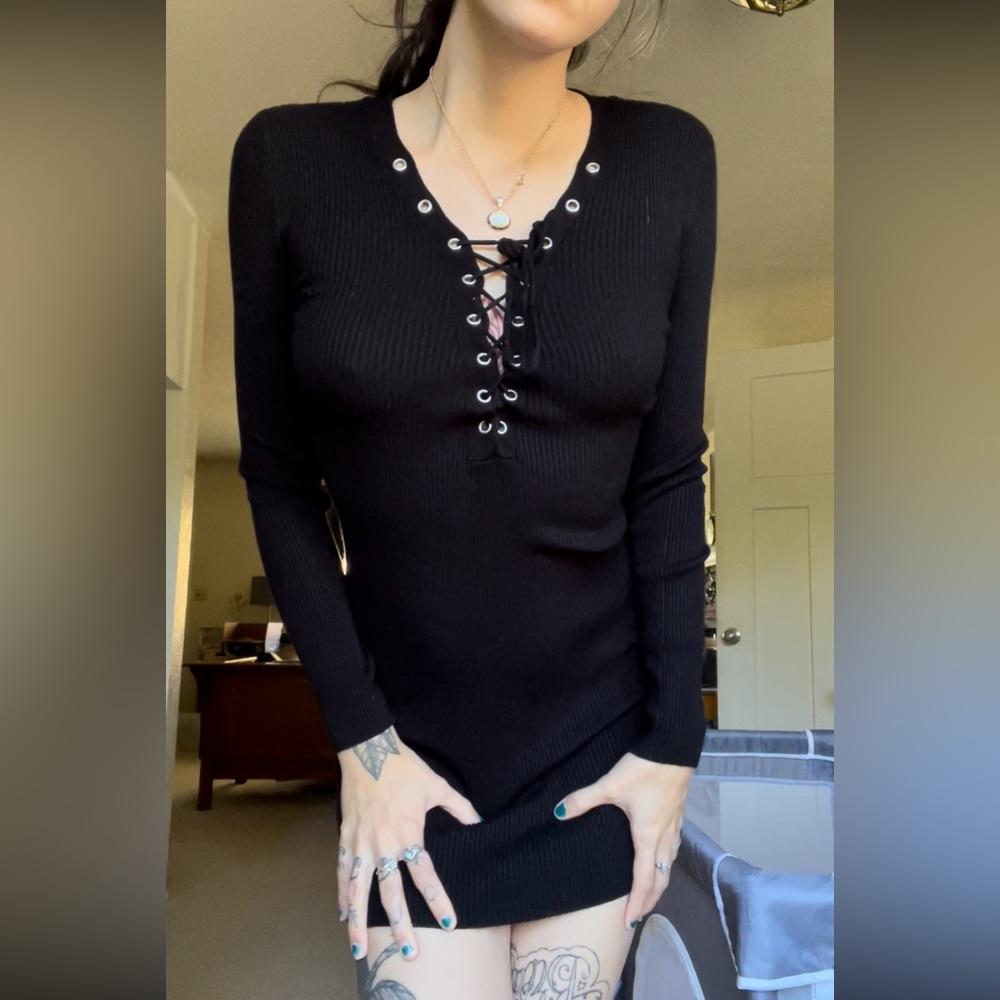 Black sexy lace up witchy dress